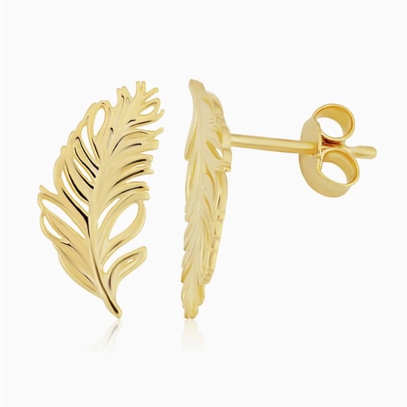 14k Italian solid gold feather stud earrings